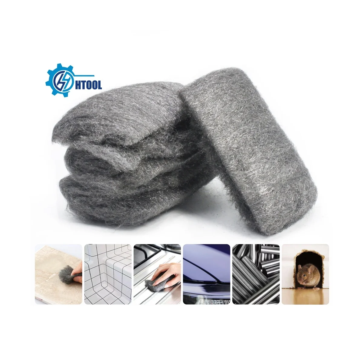 Htool Good Price 100pcs Steel Wire Grade 0000 Grit Steel Wool Roll For Grease Oil And Rust