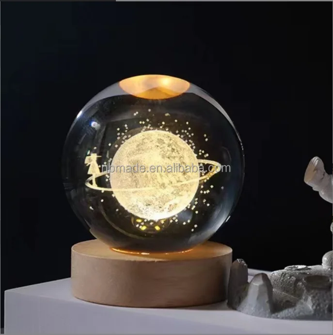 Solar System Moon Nebula 3d Art K9 Crystal Ball Night Lamp Luminous ...