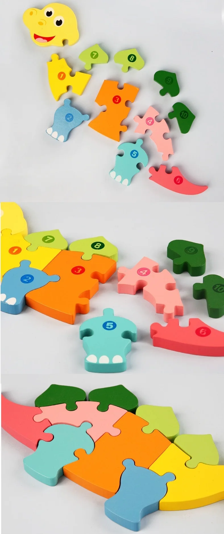 12 Styles of 3D Wooden Dinosaur Puzzles for Early Education