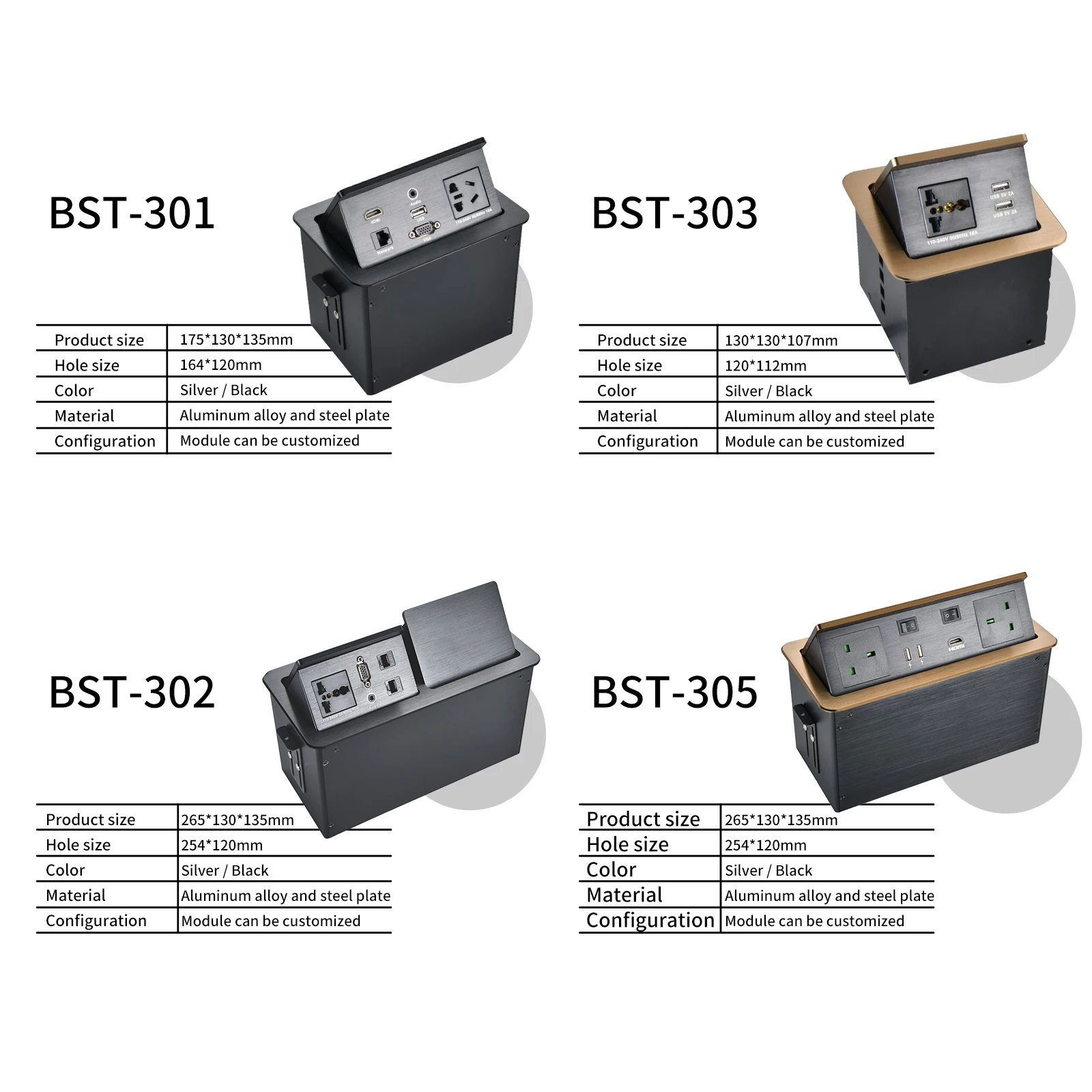 Factory OEM Pop-up Power Sockets Power USB A+C HDMI Network Interface Concealed Connection Box with Usb Multimedia Interface