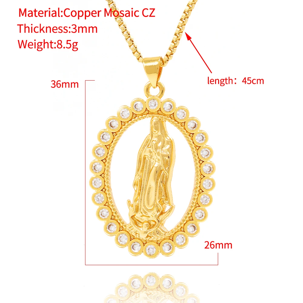 24K Gold Plated Mother Virgin Mary Pendant - Catholic Necklace