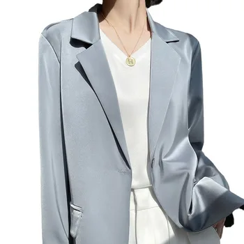 Spring and summer acetic acid craft small blazer loose fashion outer wear thin coat silk satin slim coat