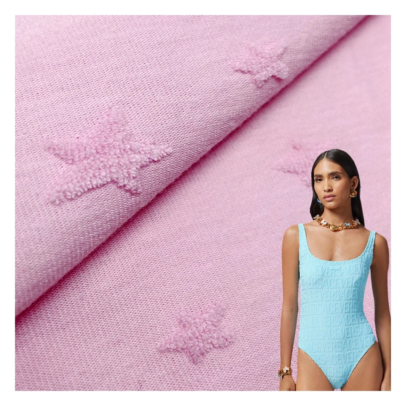 Хит продаж 70% хлопчатобумажная 30% футболка из полиэстера трикотажная маленькая петля розовая жаккардовая французская махровая ткань для