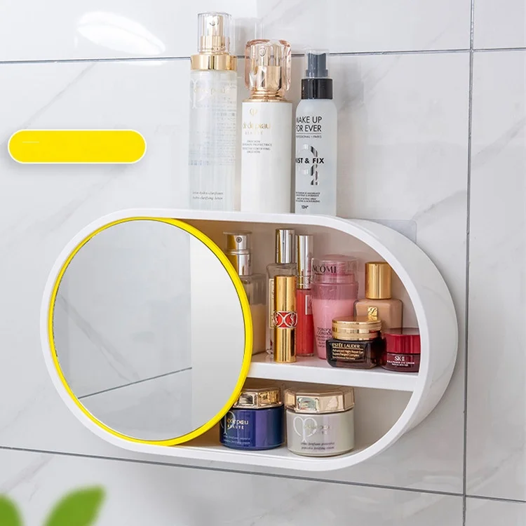 Large Capacity with 360 Degree Rotating Vanity Mirror Wall Mounted Plastic Acrylic Makeup Organizer with Drawers