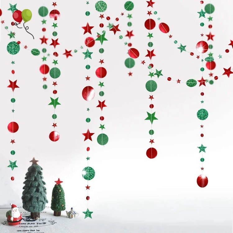 クリスマスパーティーハンギングデコレーション ストリーマー フラッグ バナー クリスマスツリーkd774用グリッターグリーンレッドサークルドットスターガーランドキット Buy グリッターグリーン赤サークルドット星の花輪クリスマスパーティーデコレーション用