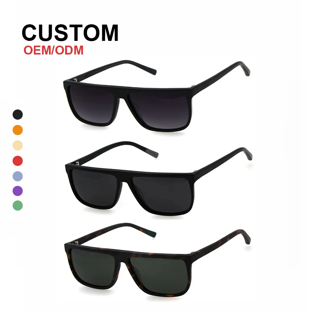 Flat Top Rectangular Border High Quality Vintage Sunglasses Acetate Lentes De Sol Polarized Ce UV400 Sunglasses
