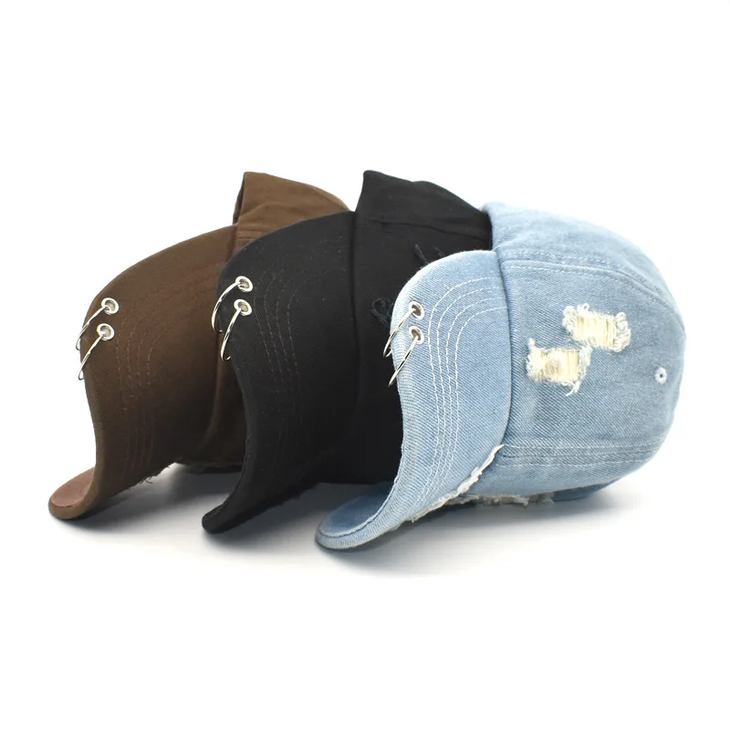 Distressed Washed Denim Ring Baseball Cap Jeans Hip Hop Vintage Dad Hat Adjustable
