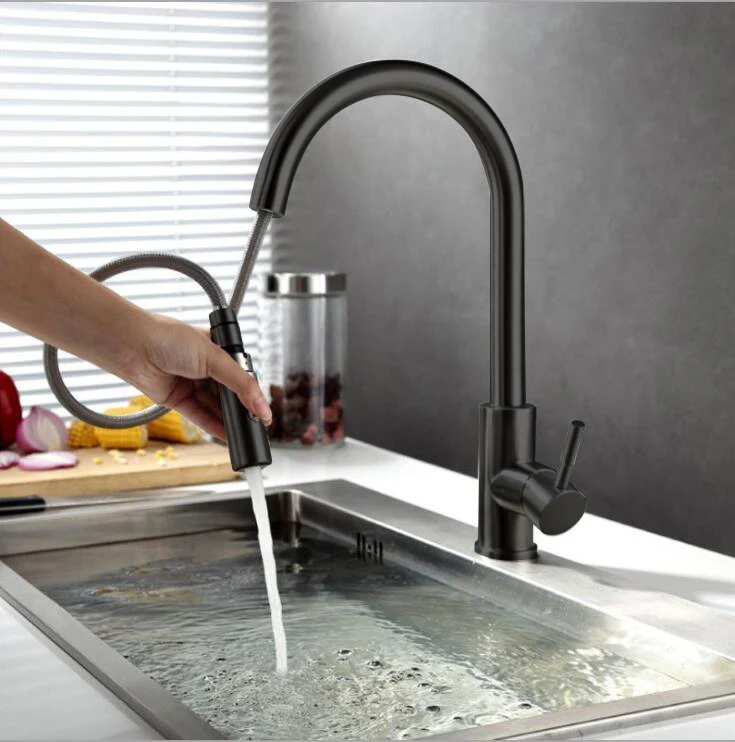 Pull Down Automatic Smart Touch Control Black Faucet for Kitchen with Sensor