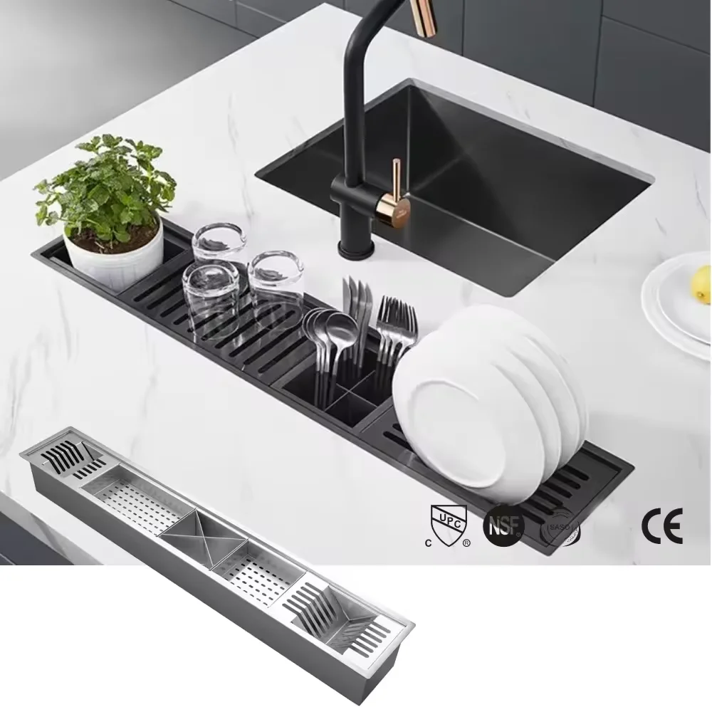 New Arrival Small Sink 304 Stainless Steel Kitchen Shelves Countertop Stainless Steel Sink Worktable Dish Drying Rack