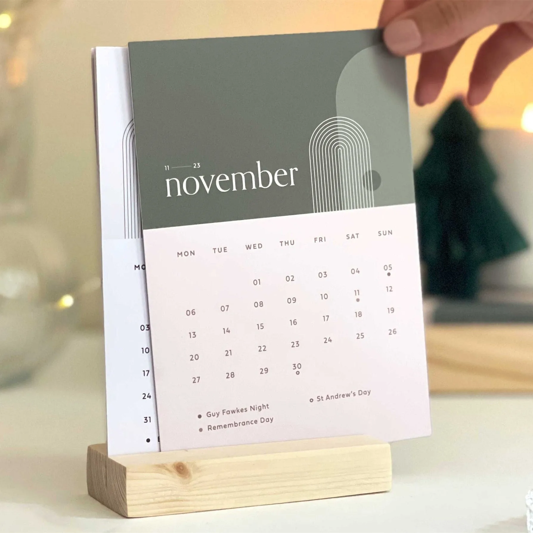 Desk Table Calendar Card With Wooden Stand Custom 2023 2024 Month View ...