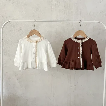 Autumn INS Korean Version Girls Baby Cardigan Infant Clothes Pure Cotton Jacquard Lace Coat Versatile Casual Warm Top