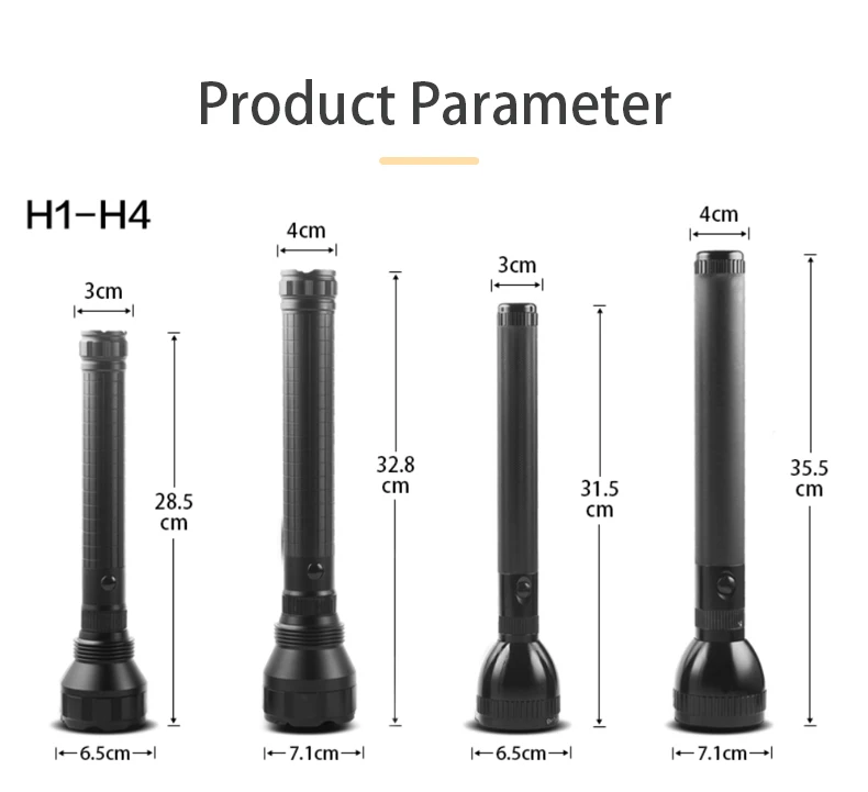 WASING  LED Lithium Battery Rechargeable Flashlight Patrol Hand Held Multifunction  Flashlight