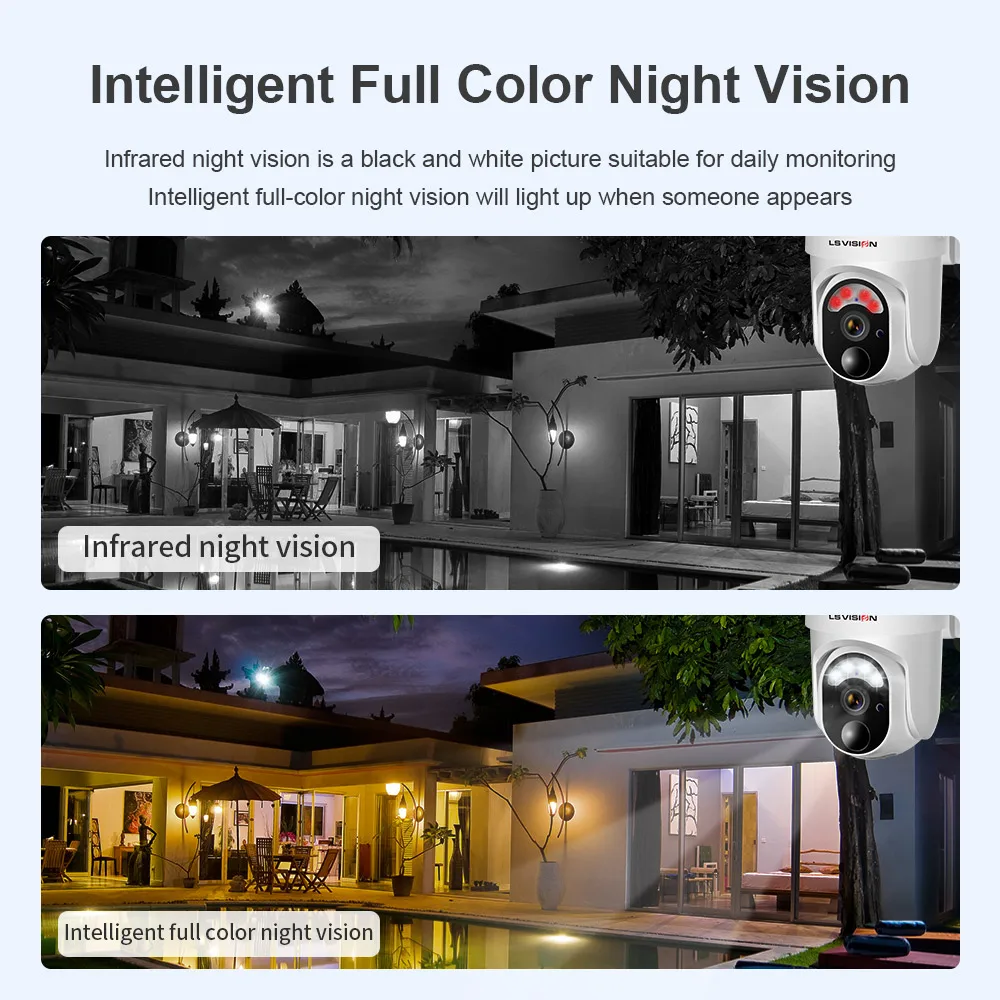 LS VISION 3MP WIFI Camera Light with Sim Card Wireless Street Panel for Trail Camera Waterproof Outdoor CCTV PTZ 4G Solar Camera