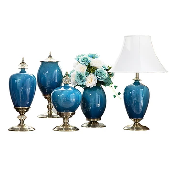 Interior Home Decoration Blue Ice Crack Ceramic Porcelain Vase