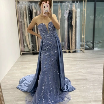 High Quality Deep V  Neck Wedding Party Dresses With Detachable Train Off The Shoulder Sequin Evening Gowns For Elegant Women
