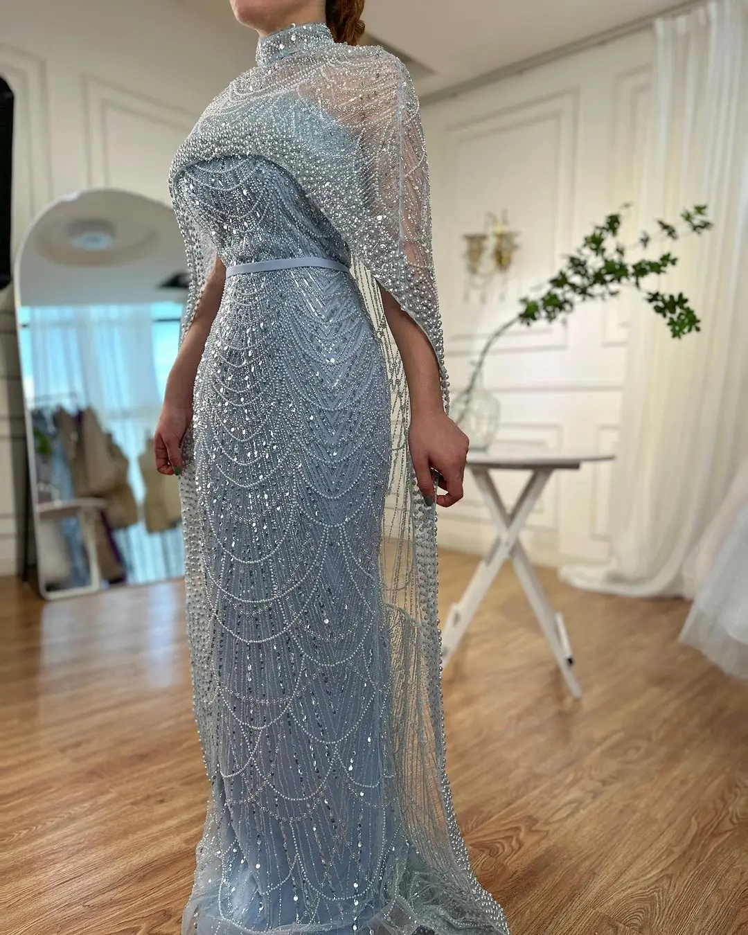Nude/Turquoise/Black 2023 for Women Prom Gowns Dubai Arabia Mermaid Long  Cape Luxury Plus Size Evening Dresses