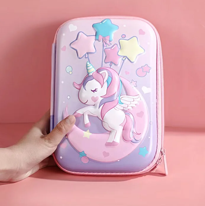 EVA Kids Organizer Bag Rectangle Stationery Box PU Fabric Cartoon Unicorn Dinosaur Shark Pencil Case