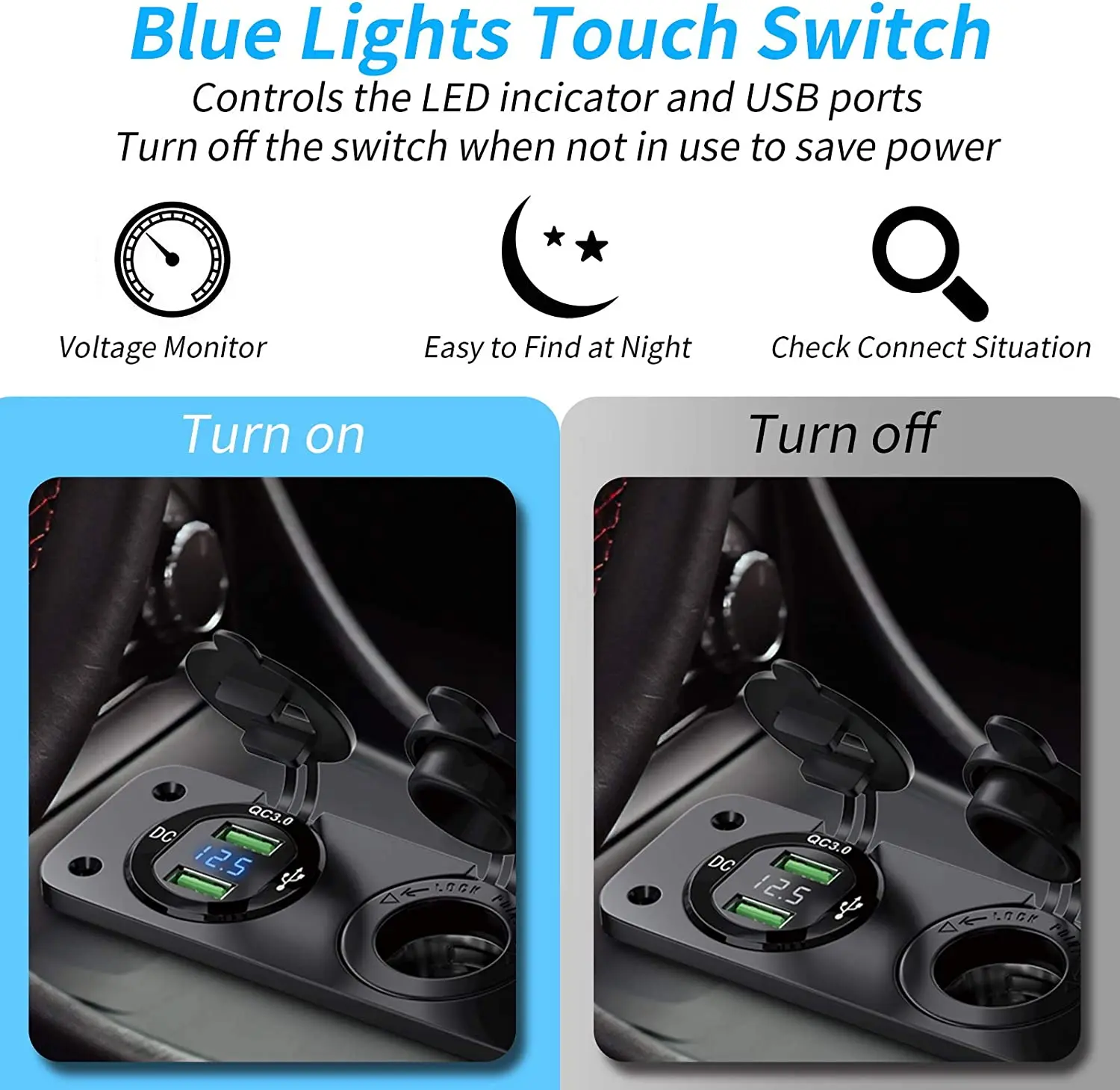 Caricabatteria Da Auto 12 V-24 V Con Voltmetro Doppia Presa