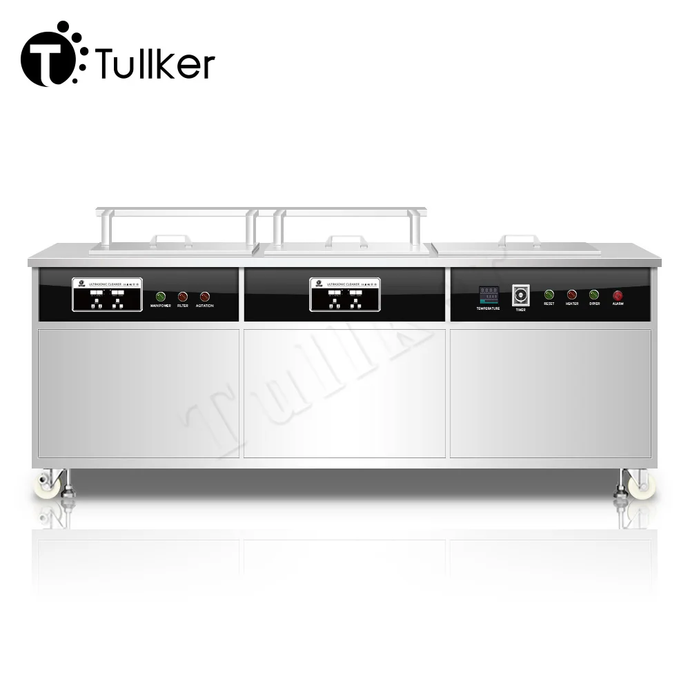 Tullker Three Station Ultrasonic Cleaner Bath Bathtub Agitation Cylinder Head Carburetor Injector Industrial Cleaning Machine