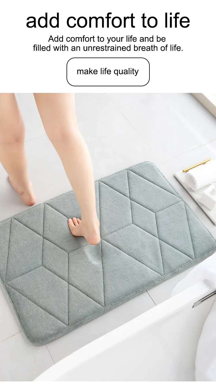 Custom Memory Cotton Bathroom Non Slip Mat Slow Rebound Solid Color Geometric Indoor Floor Mat manufacture