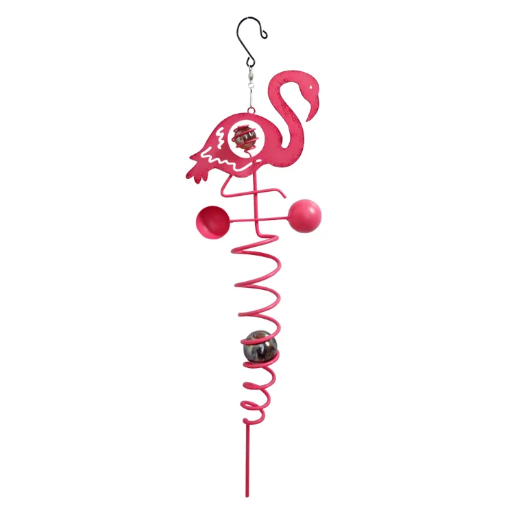 Customizable Outdoor Metal  3d Rotating Chime Pendant   Flamingo Wind Spinners