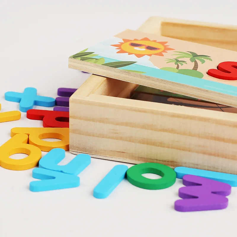 Wooden Enlightenment Match Wooden Box Spelling Word Game Children's Early Childhood Education Letter Recognition Puzzle for Kids