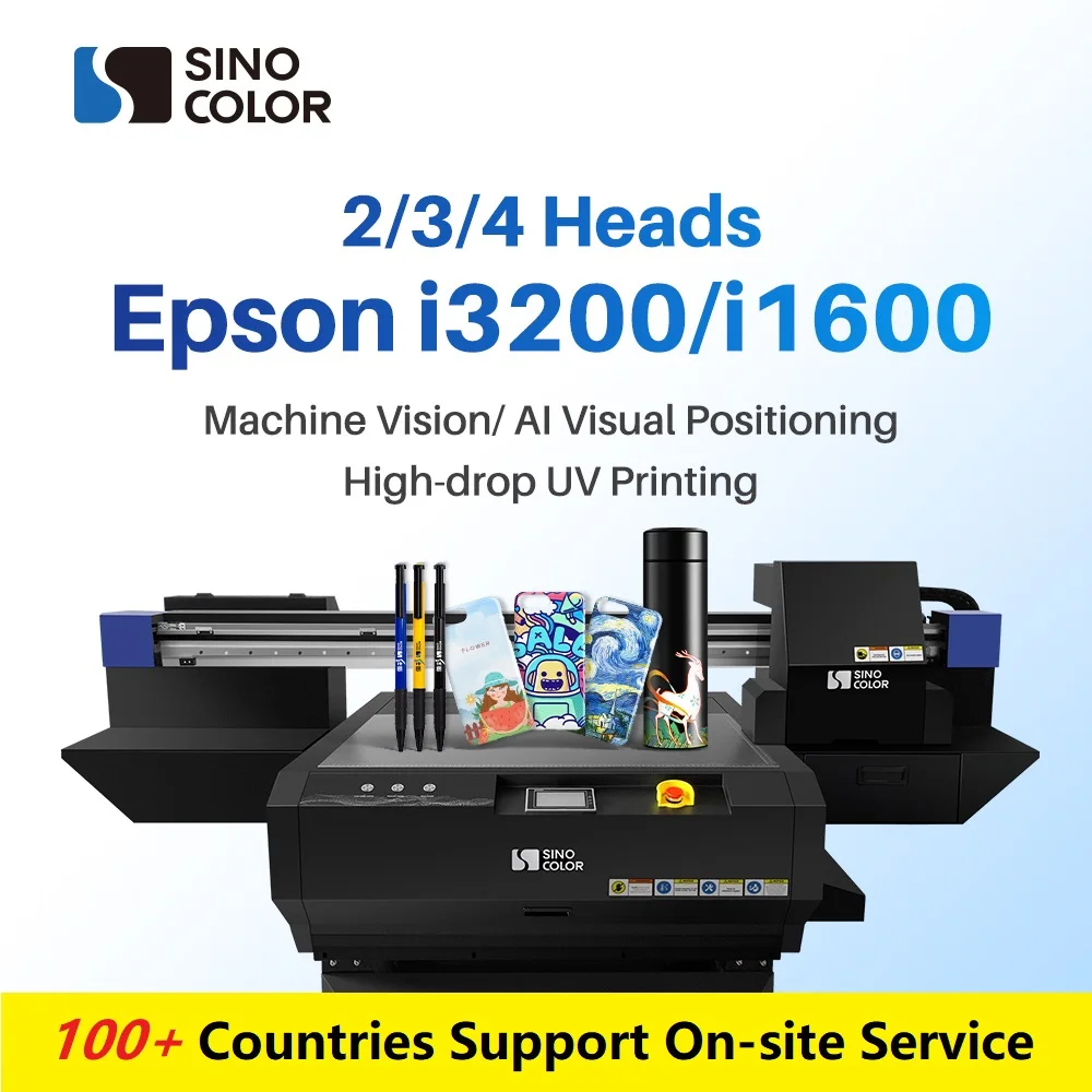 SinoColor Hot Sale 60x90 A1 Size I1600 Printheads 2400dpi Acrylic Wood Glass Metal Ceramic LED UV Flatbed Printer