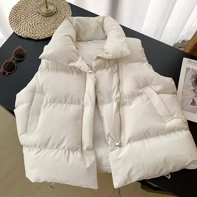 Women Fashion Padded Vest Jacket Waistcoat New Korean Style Sleeveless  Puffer Winter Warm Loose Stand Collar Waistcoat
