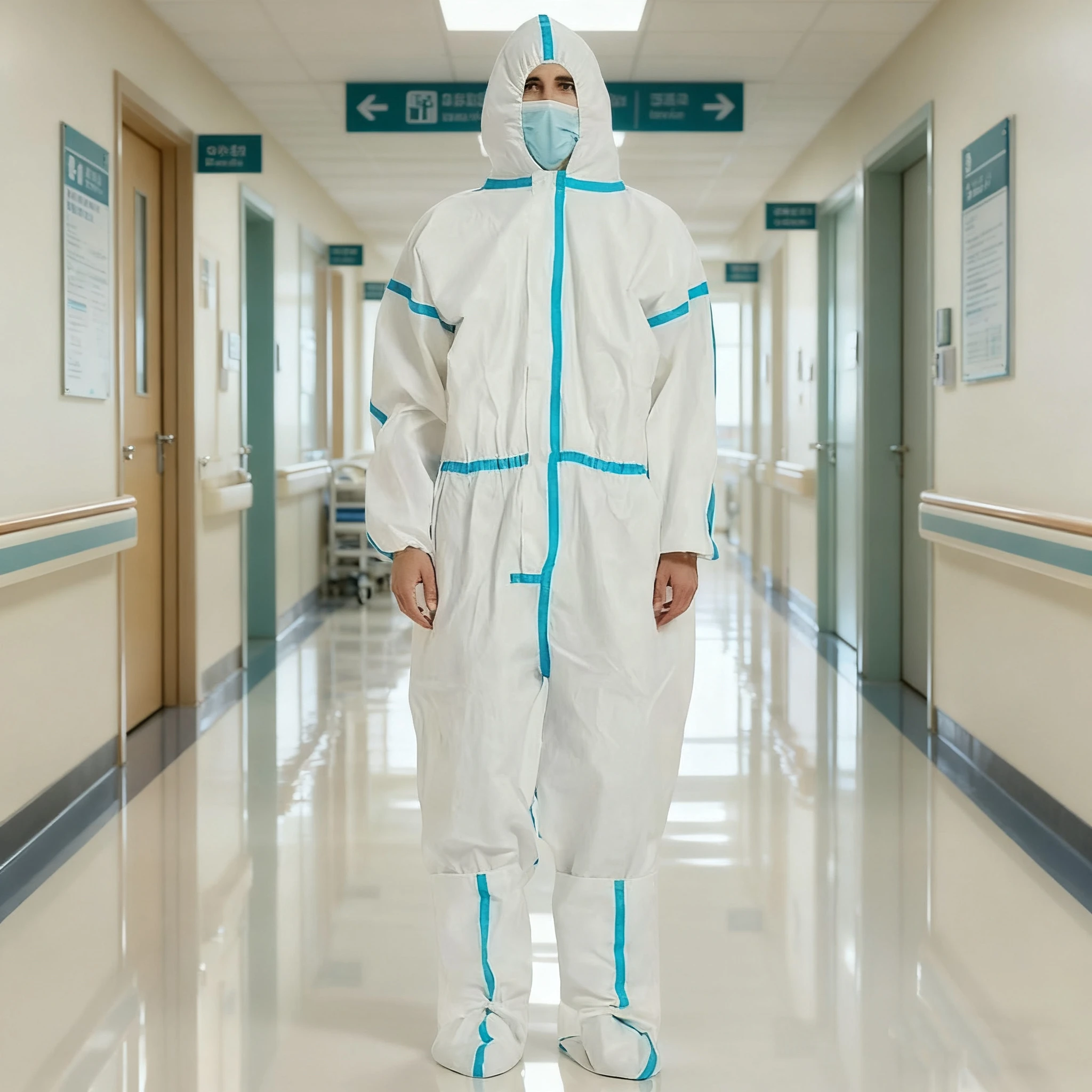 Microporous Disposable Protective Coverall with Hood and Boot Chemical Medical Coveralls for Adults Protective Medical Gown