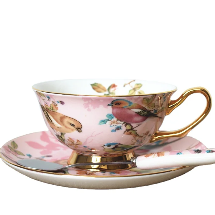 Хит продаж, кофейная чашка в европейском стиле из костяного фарфора, креативная керамическая чашка для послеобеденного чая из Пномпеня, чашка-блюдце с ложкой