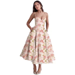 2026 Summer High-End Women's Casual Dress Double-Layer French Mesh Digital Printing Princess Maxi Dress