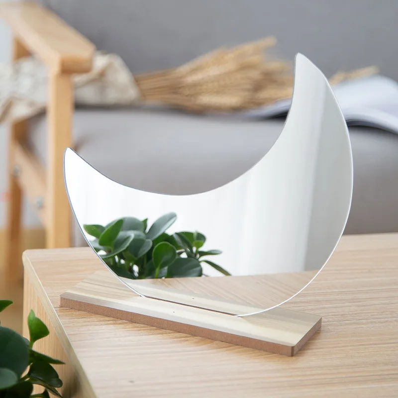 Нерегулярный Настольный акриловый туалетный столик зеркало декор стол зеркало для макияжа с деревянной основой