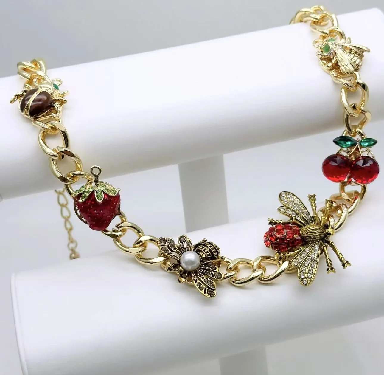 Exquisite Retro Insect Fruit Charm Necklace Set
