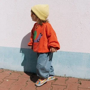 Children's Customized Fall Winter Custom logo Sweater Pullover and Denim Pants Kids Clothing Set Tracksuit