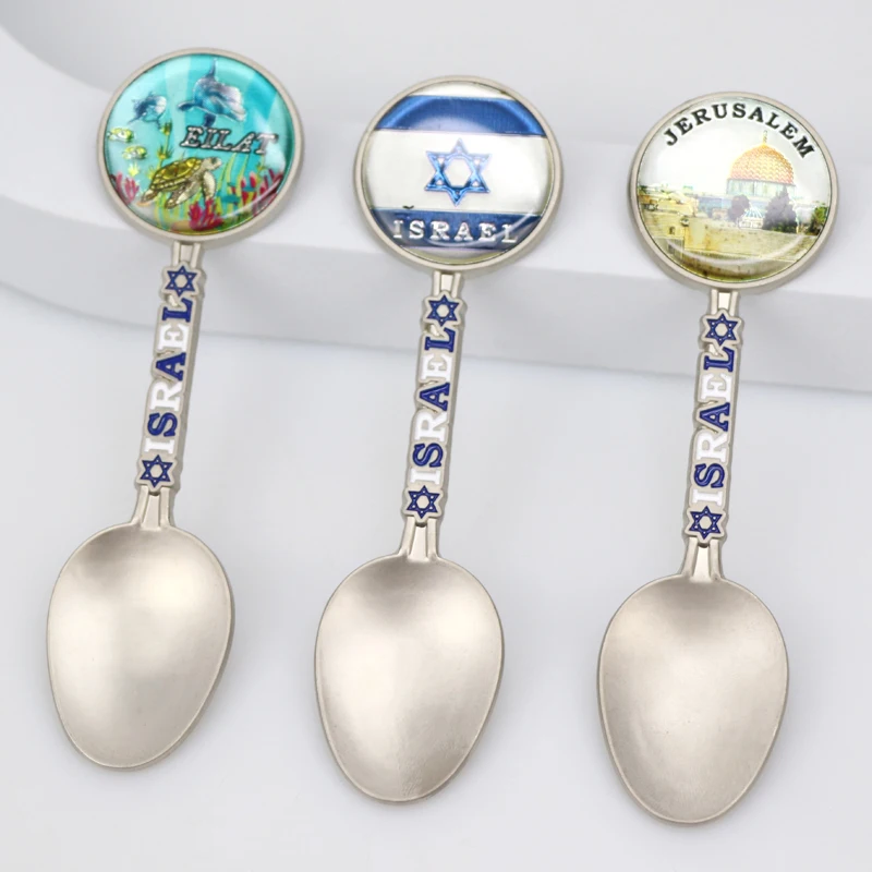 Custom Logo Epoxy Sticker Photo Frame Shaped Metal Souvenir Spoon