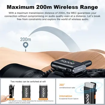 GODOX WEC Wireless Lavalier Microphone 24H 200m Wireless Range Lavalier Lapel Mic Recording Noise Cancellation Compact detail image
