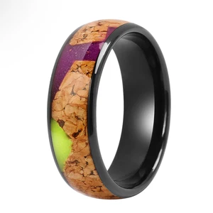 8mm Trendy Stainless Steel Fashion Jewellery Black Weddings Ring Luminous Glowstone Opals Zirconium Band