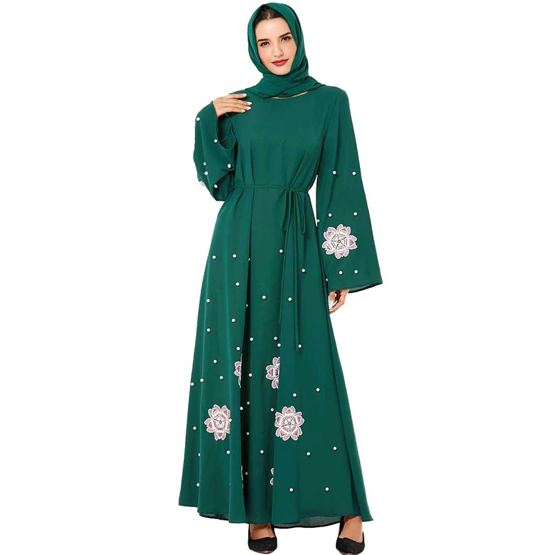 Women Muslim Dress Floral Long Sleeve Abaya Islamic Party Cocktail Dubai Gown