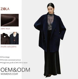 Dark Color Long Casual Double Breasted Ladies' Wool Coat Double Sided Handmade Button Keep Warm for Winter
