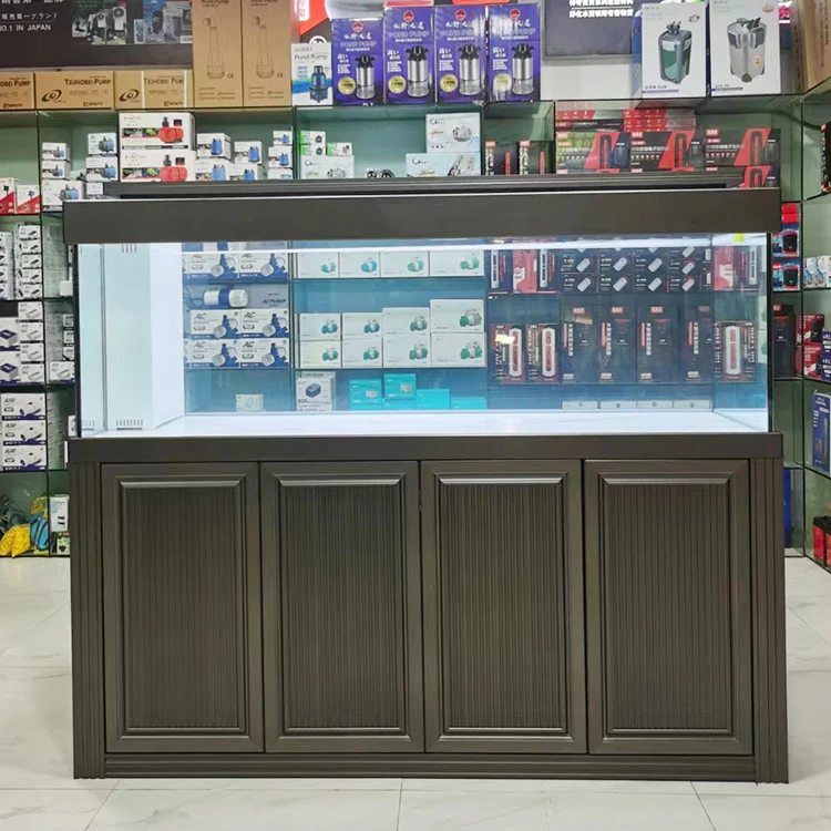 Image showcasing Custom Large Glass Fish Aquarium with Aluminum Base Cabinet - OEM