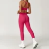 Set di leggings in vita a doppia linea con reggiseno rosa a V