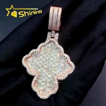 925 Silver Hip Hop Fully Iced Out Moissanite Cross Pendant Custom Gold Plated Baguette Moissanite Diamond Pendant Men Gifts