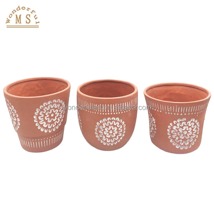 Porcelain Home Decor logo embossing Flower Vase handicraft succulent Ceramic imitated terracotta flowerpot garden planter