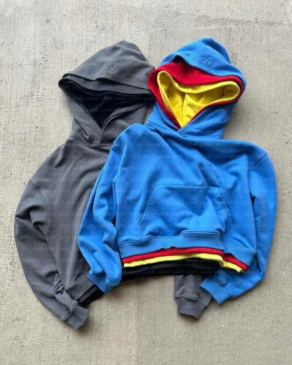 Custom Color Block Three Layered Cut and Sew 500GSM Heavy Cotton Oversized Plain Blank Heavyweight Triple Zip up Hoodies for Men gallery 6