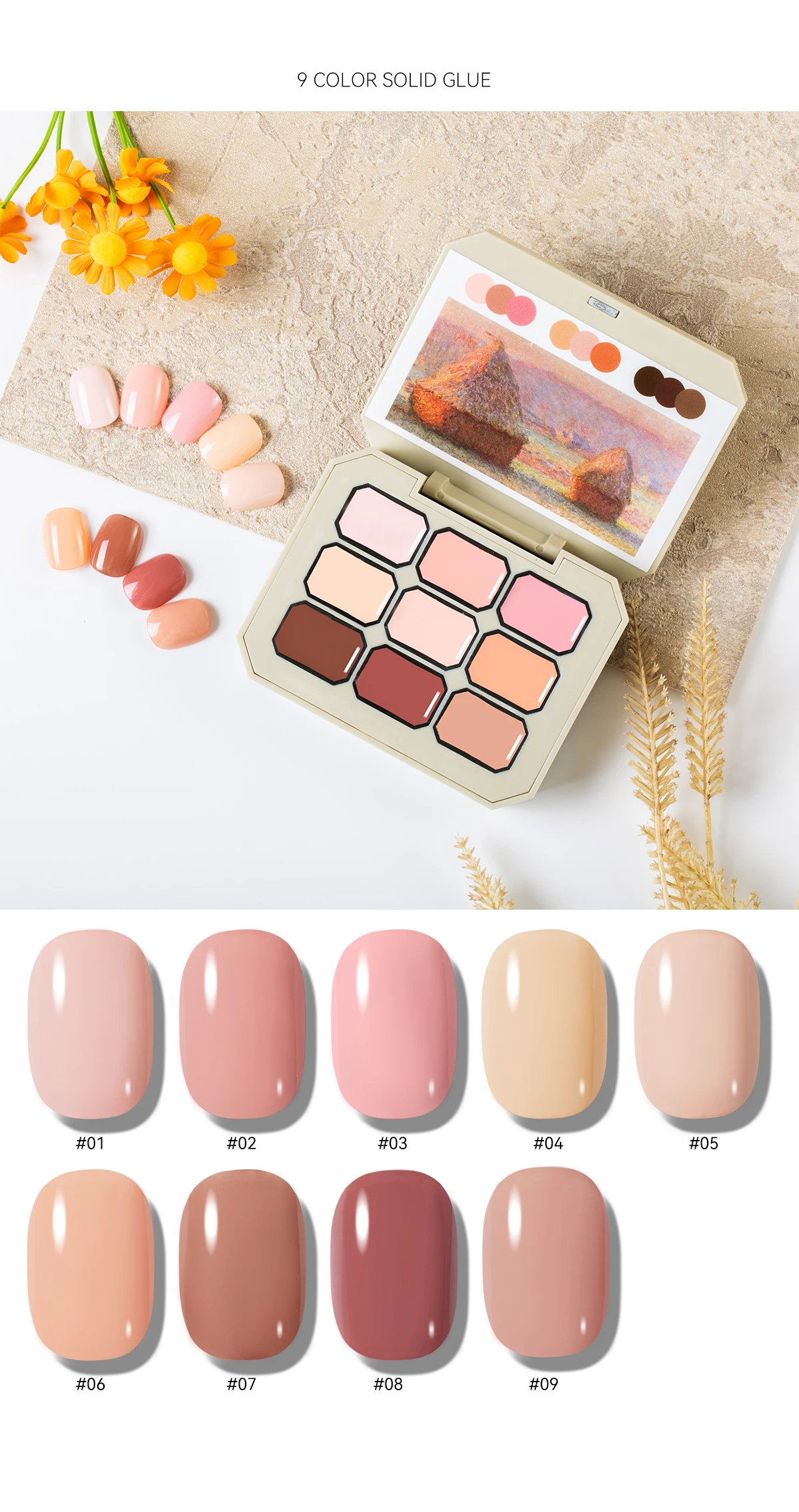 9 colors Private Label Solid Nail Gel Palette For Nail Art Design Uv Led Soak Off Solid Cream Mud Resin Uv Gel supplier