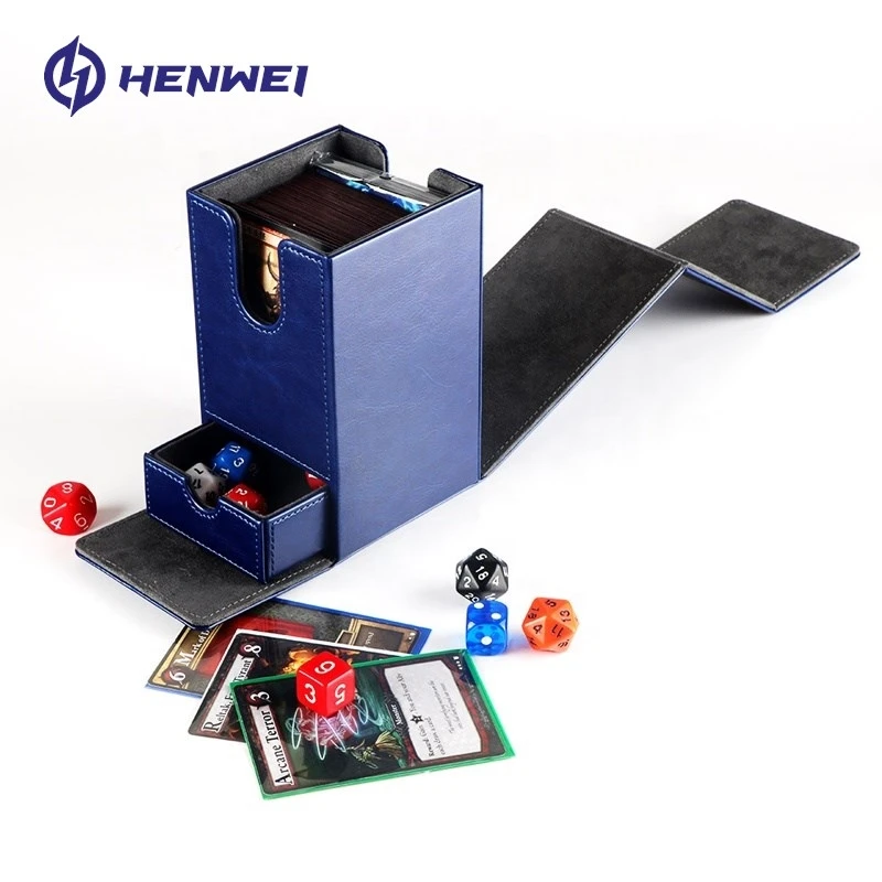 Индивидуальный HENWEI Печатный синий флип-чехол из искусственной кожи для настольной игры защитная коробка для хранения карт