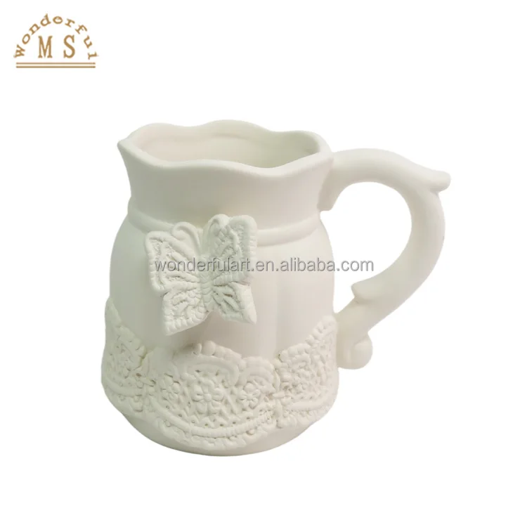 Customized Ceramic Pink Color Glazing Butterflies Ties Lacing Mug Kitchenware Tableware for Harvest Festival Party