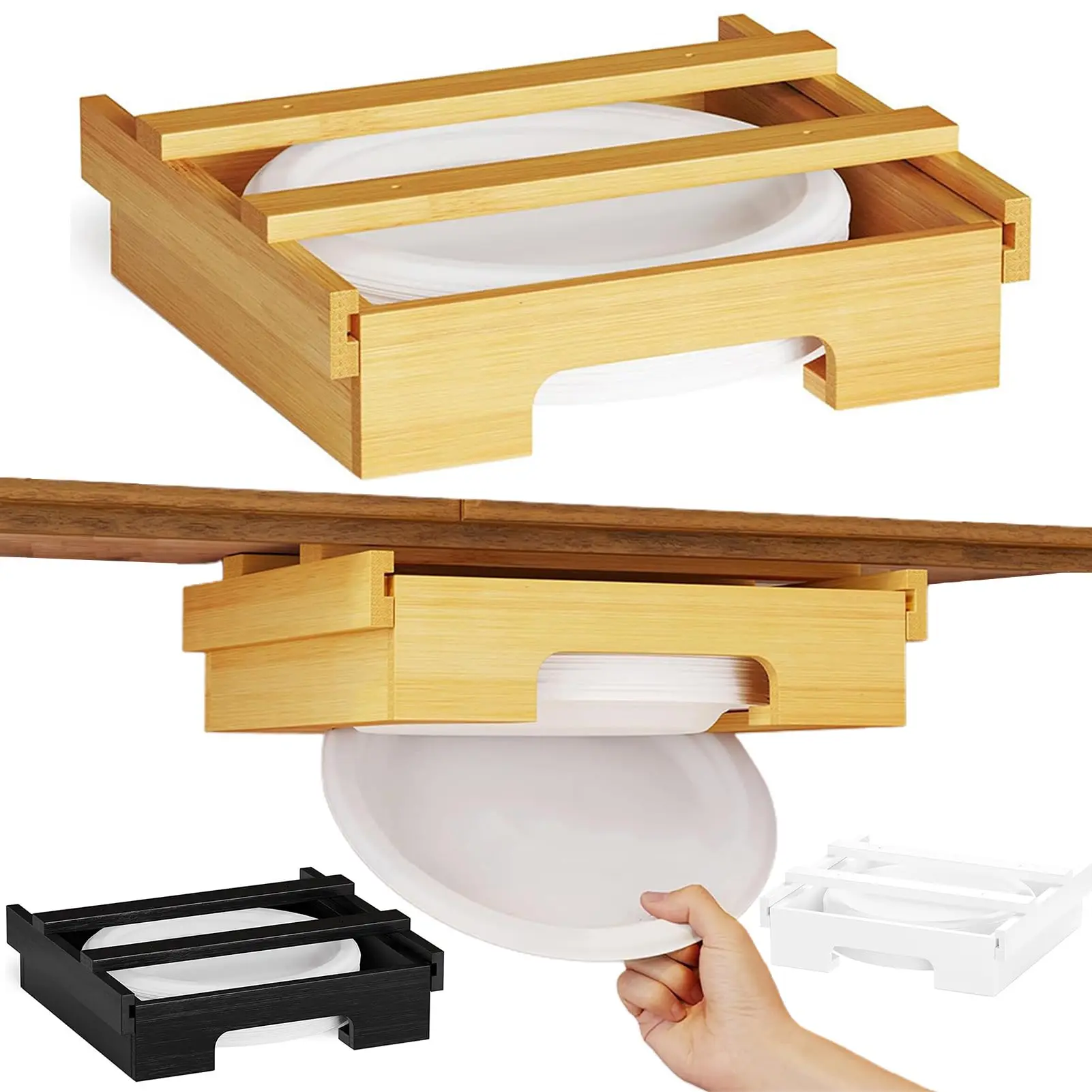 Plate Dispensers Holders For Kitchen Countertop Caddy Bamboo Plates ...