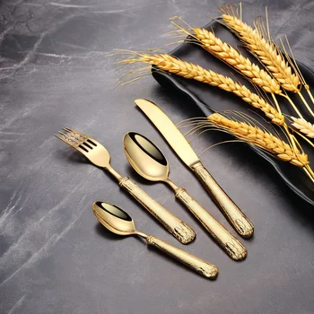 Expensive Golden Cutlery Set Glossy Finished High Quality Stainless Steel Spoon & Fork Knife Serving Cutlery For Sale