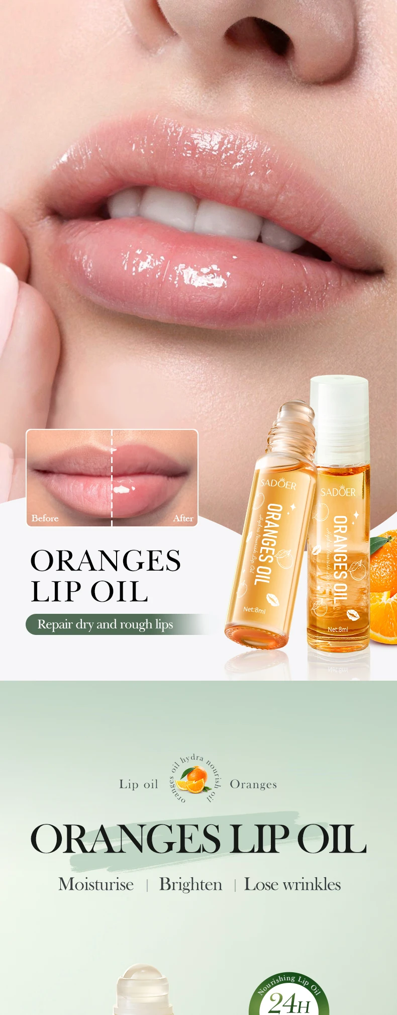 Beauty Products Beauty Products SADOER Organic Fruit Flavor Lip Plumping Oil OEM Private Label Moisturizing Strawberry Peach Lip Oil factory